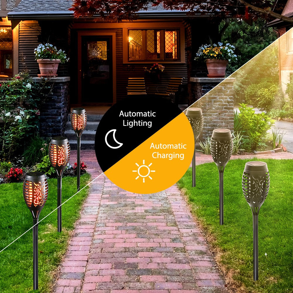 12 Pack: 12 LED Tiki Torch Solar Flickering Lights