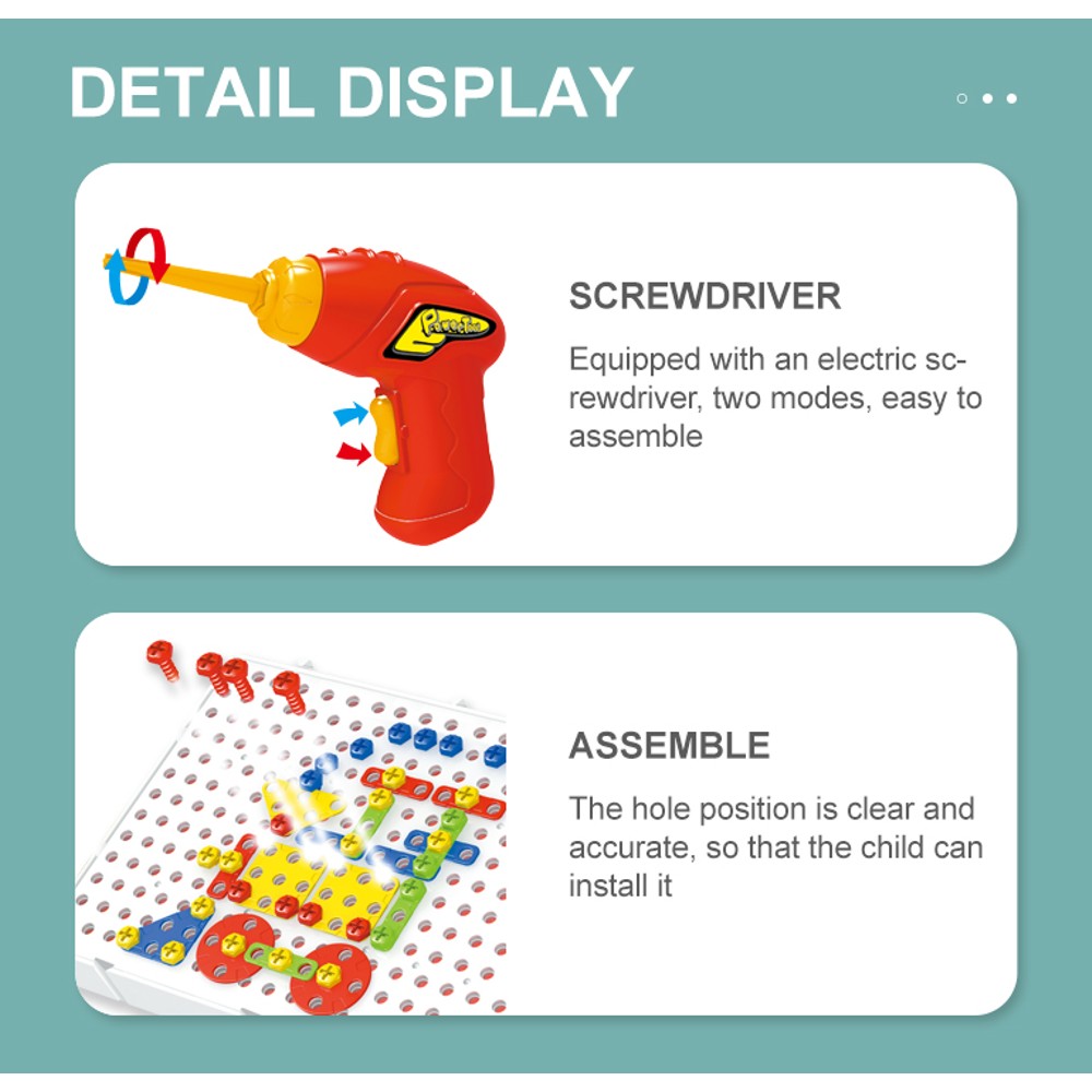 144 Pieces Creative Mosaic Drill Set for Kids, Toy Drill and Screwdriver Puzzle Kit - MITOPDEAL