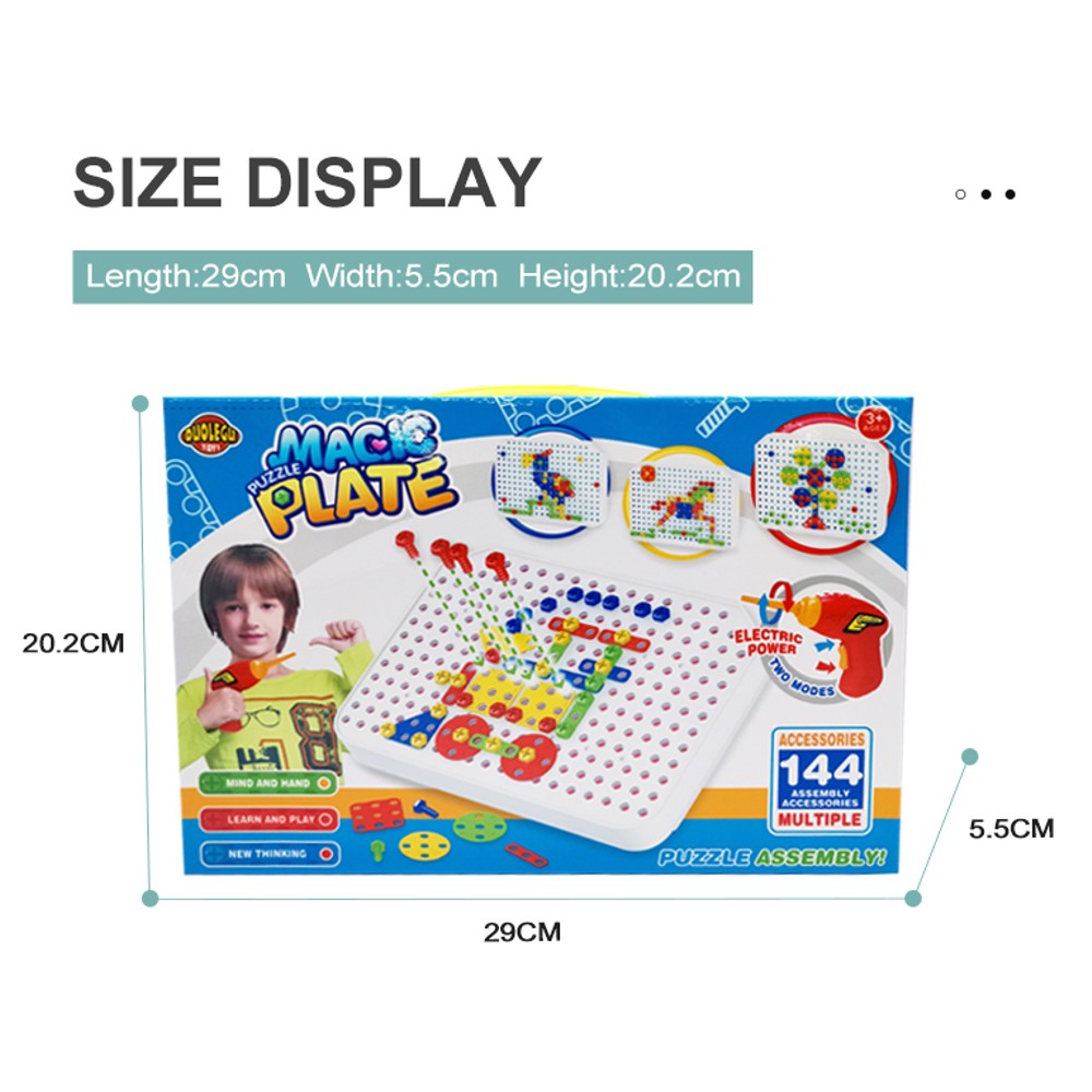 144 Pieces Creative Mosaic Drill Set for Kids, Toy Drill and Screwdriver Puzzle Kit - MITOPDEAL