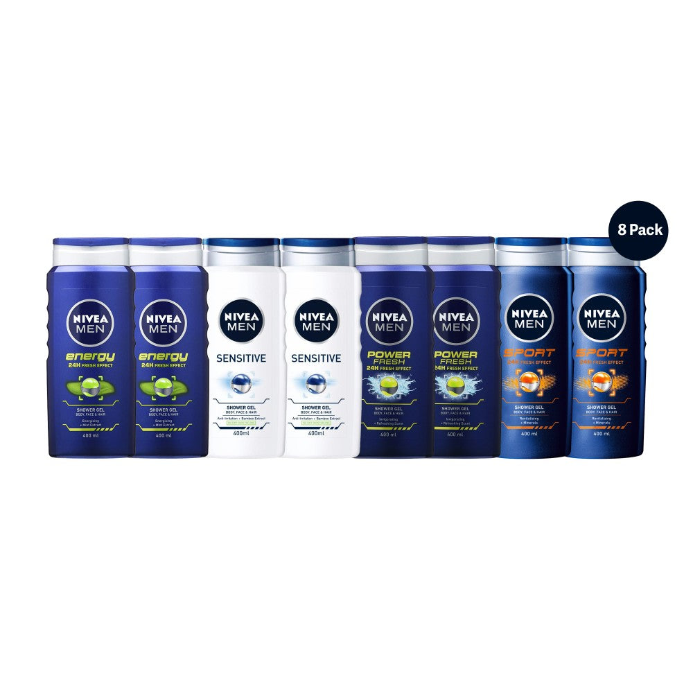Nivea Men 3-in-1 Shower Gel, 400ml (Pack of 8)