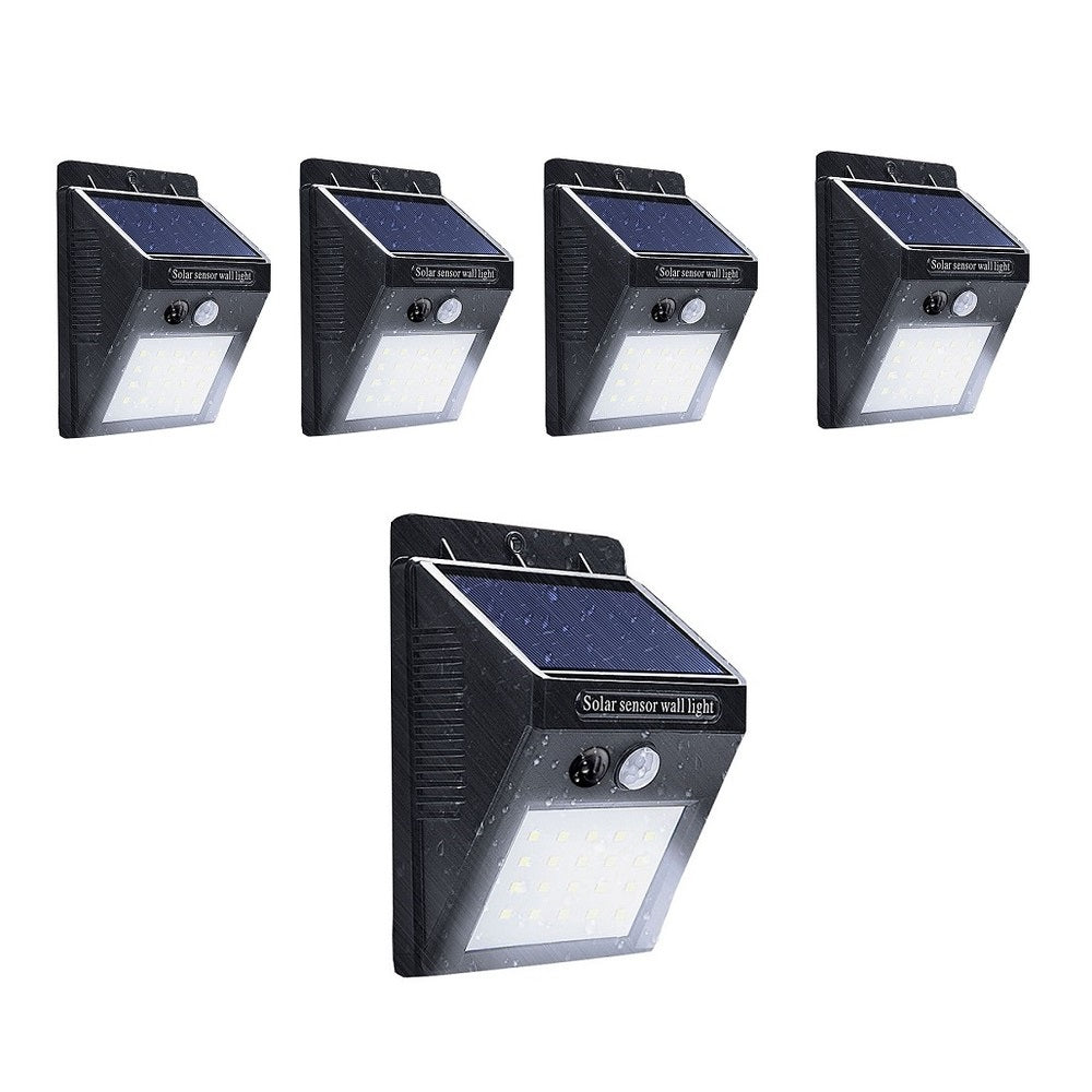 HAKOL 5 pack Outdoor Super Bright 20 LED Solar Light w/ Wireless IP65 Waterproof Motion Sensor