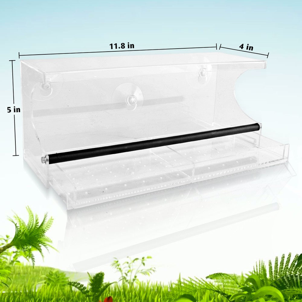 Window Bird Feeder - See-Through Acrylic - Clear, Removable Slide Out Tray