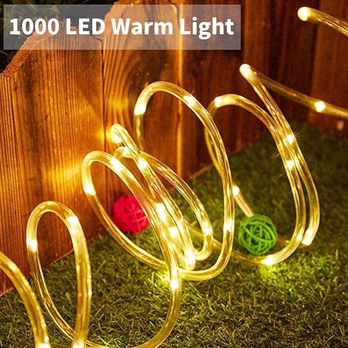 1000 LED Outdoor Rope Lights – 53M/174ft. – Waterproof – 8 Modes – Warm White