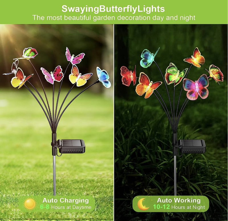 2 Pack Lifelike Swaying Butterfly Solar Lights for Outside