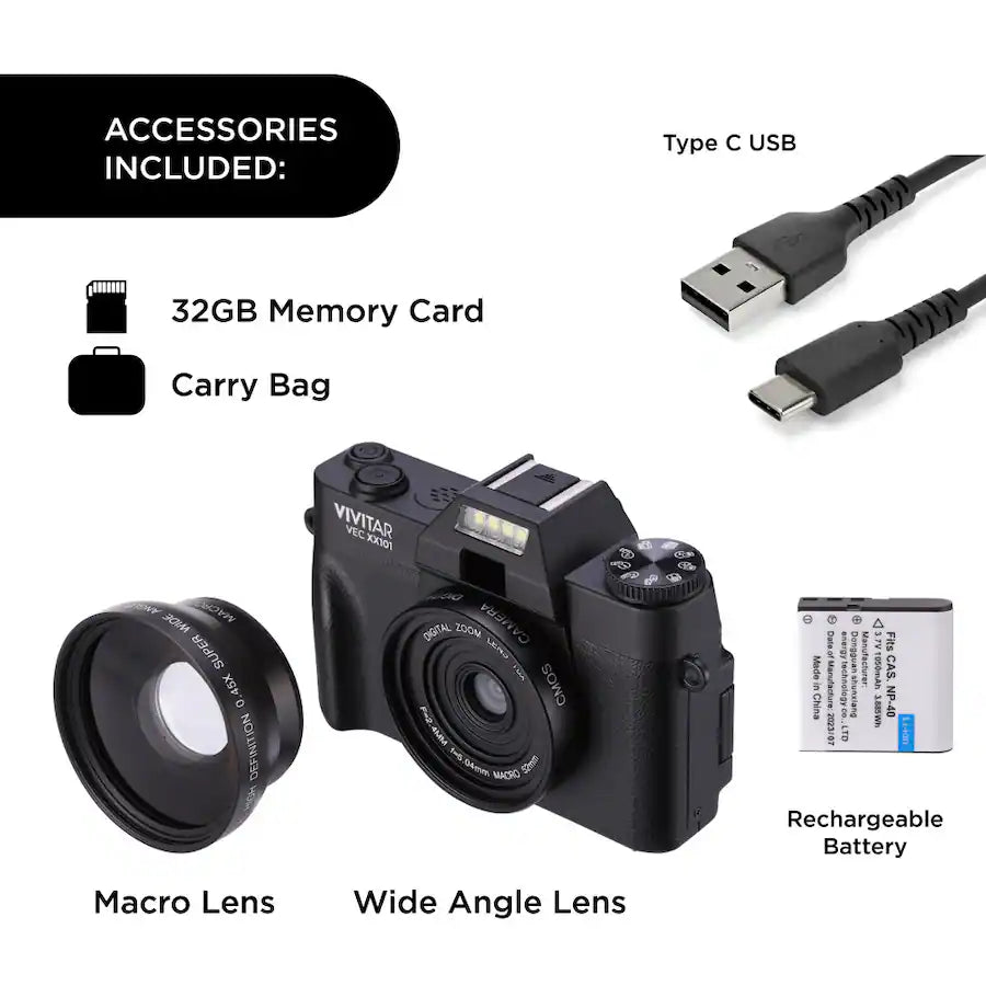 Vivitar - VECXX101 4K Digital Camera - Black-Refurbished