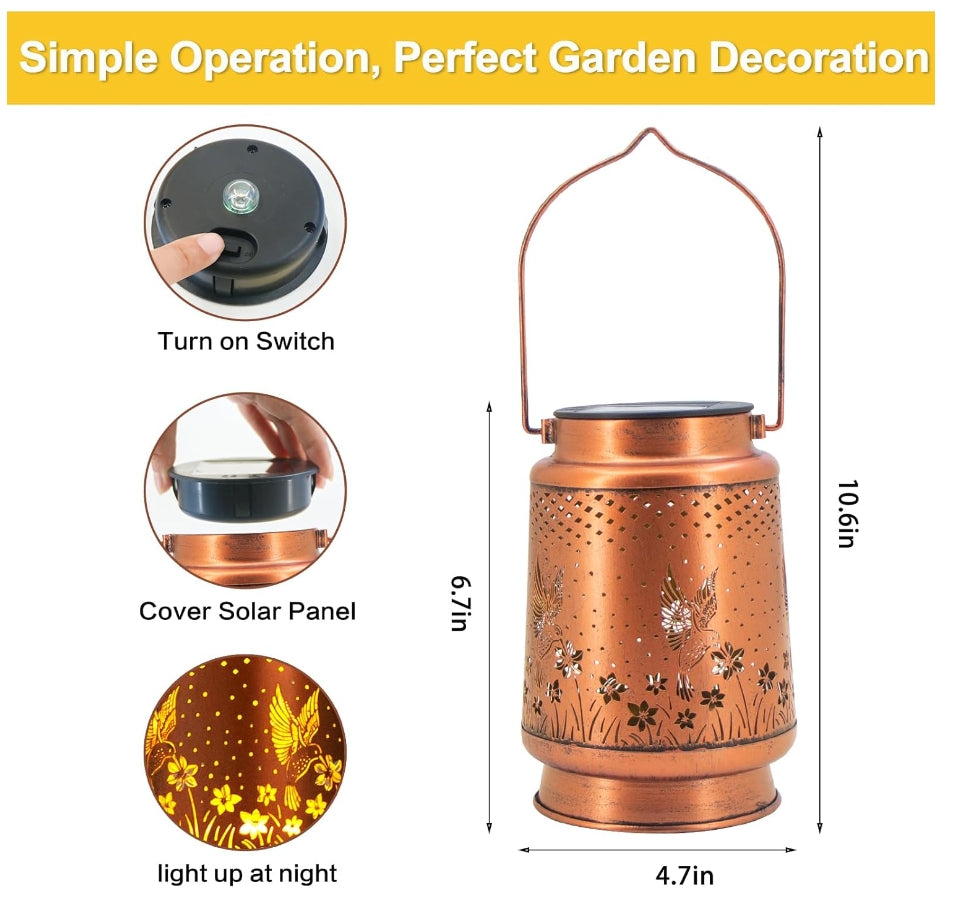 Hummingbird Solar Lantern Outdoor Hanging