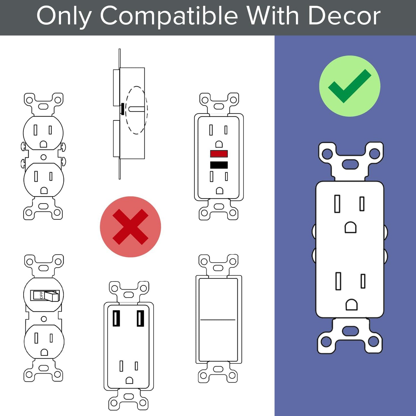 5-Pack Outlet Cover with Built-In LED Top/Bottom Night Light - 2 Styles