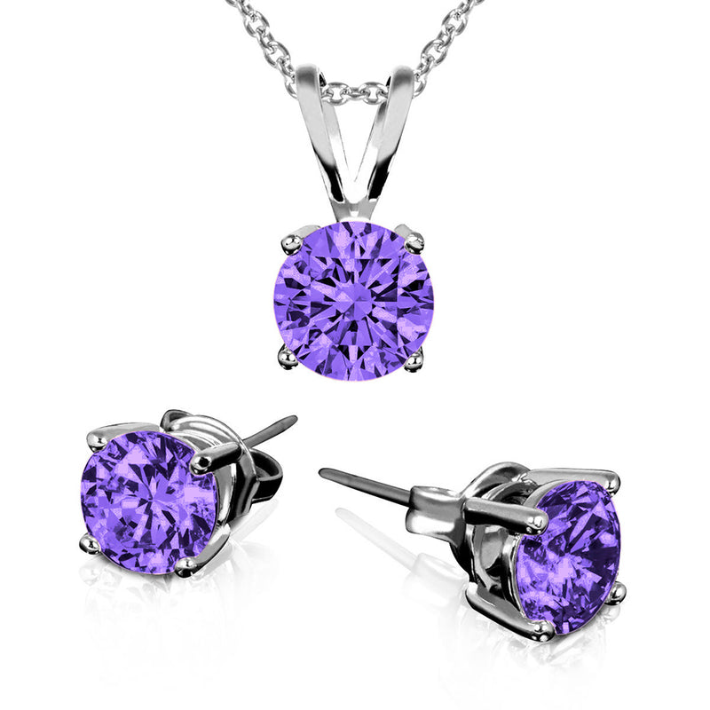 Rhodium-Plated 925 Sterling Silver CZ Earrings and Necklace Set