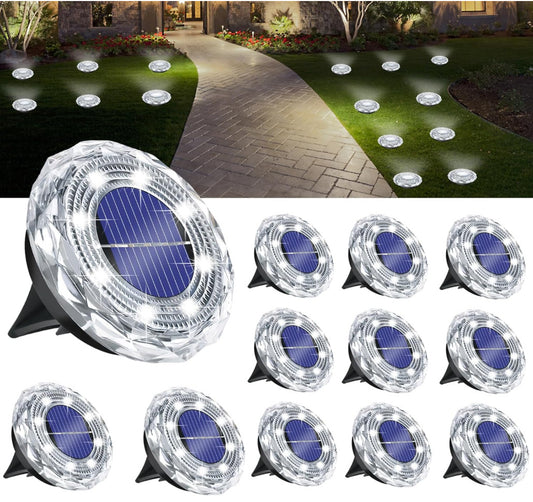 12 Pack Solar Ground Light Outdoor Cool White