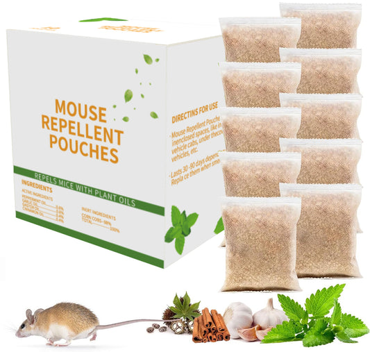 Pest Repellent Pouches, 10 Pack Peppermint Oil for Mice, Rodent, Mouse, Rats, Spider, Squirrel, Pest Control