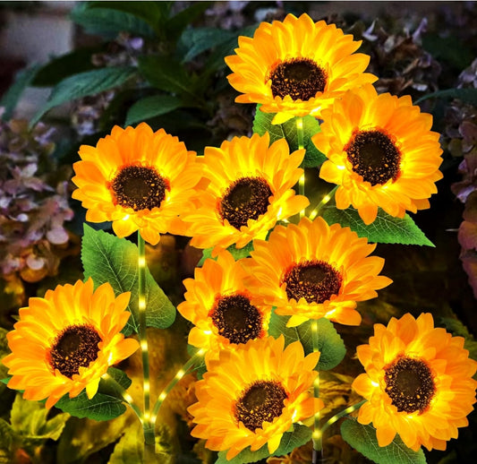 3 Pack Solar Garden Lights with 9 Sunflower Lights