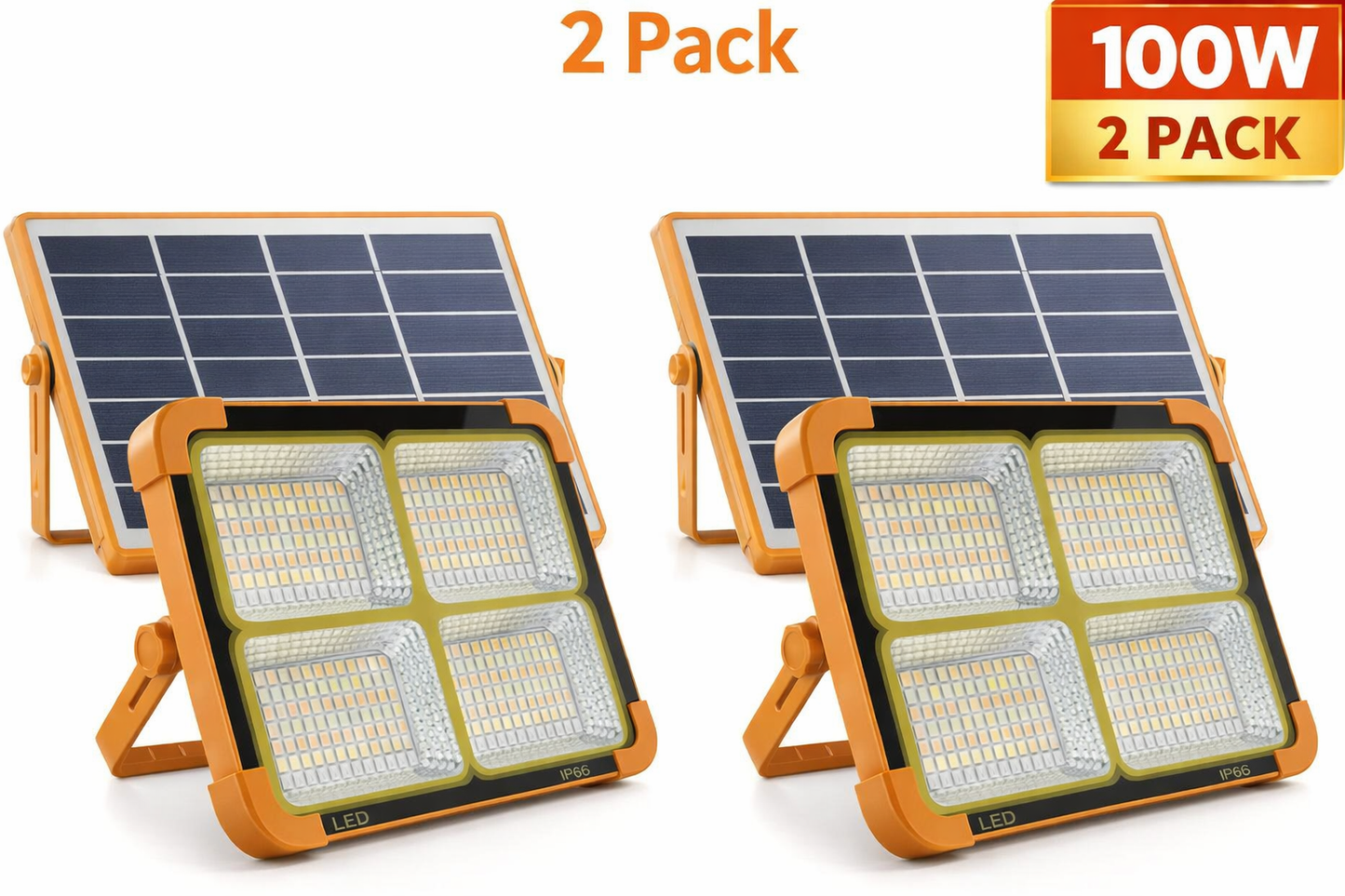 2 Pack Portable LED Solar Light 100W 16500mAh 10000 LM