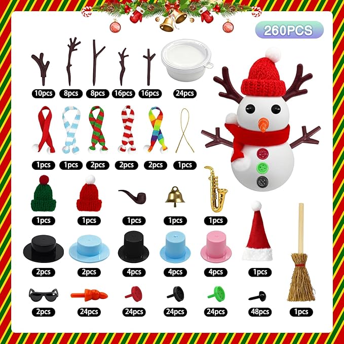 24 Pack Christmas Crafts – 267 Pcs DIY Clay Snowman Kit – Modeling Clay Snowman kit