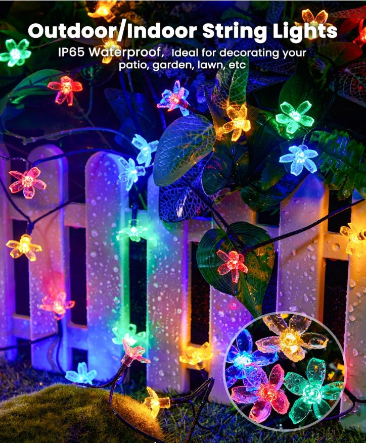 2 Pack Total 52FT 120 LED Flower Solar String Lights Outdoor Waterproof Fairy Lights