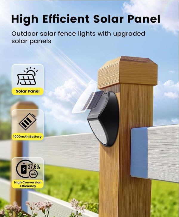 8-Pack Solar Fence Lights, IP68 Waterproof, White Light for Deck, Yard, Garden