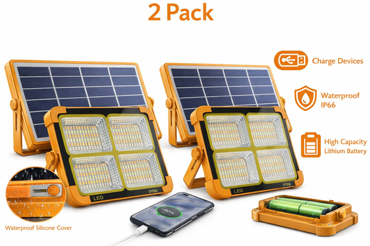 2 Pack Portable LED Solar Light 100W 16500mAh 10000 LM