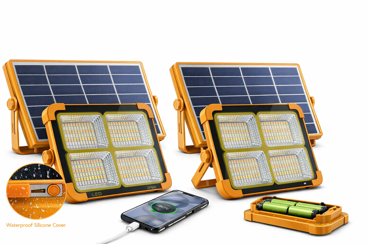 2 Pack Portable LED Solar Light 100W 16500mAh 10000 LM