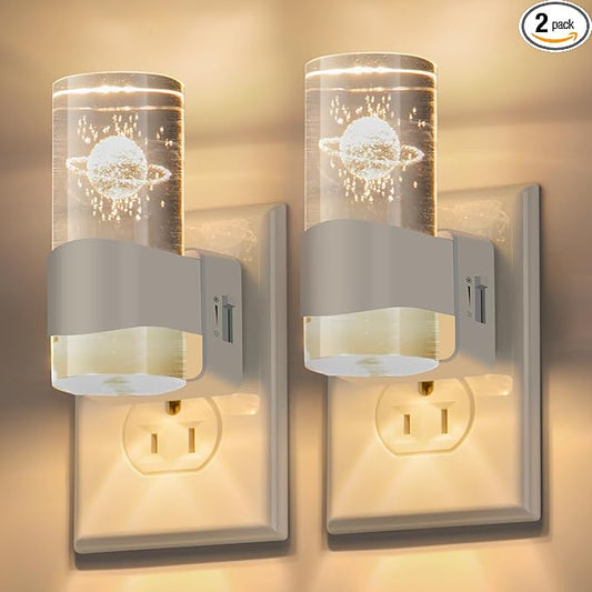 2 Pack Night Light – 3D Etched Starry Night – Dimmable – Dusk to Dawn Sensor