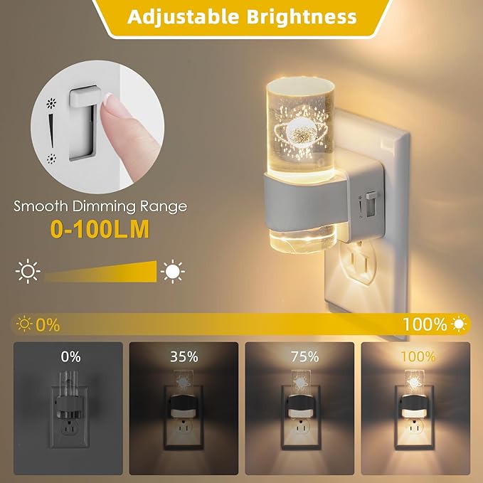 2 Pack Night Light – 3D Etched Starry Night – Dimmable – Dusk to Dawn Sensor