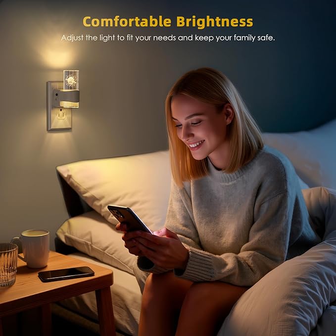 2 Pack Night Light – 3D Etched Starry Night – Dimmable – Dusk to Dawn Sensor