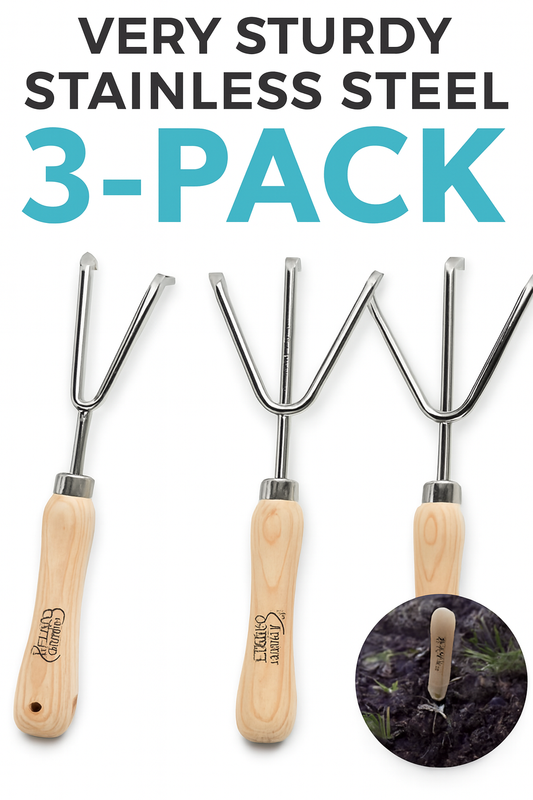 3 Pack Cate's Garden Garden Hand Cultivator Premium Hand Rake for Tilling Soil