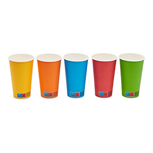 Amazon Basics 8oz Compostable Disposable Party Cups - Pack of 100 - Red/Yellow/Blue/Orange/Green