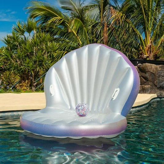 Pool Candy Giant Oyster Shell Lounge with Glitter Pearl Beach Ball