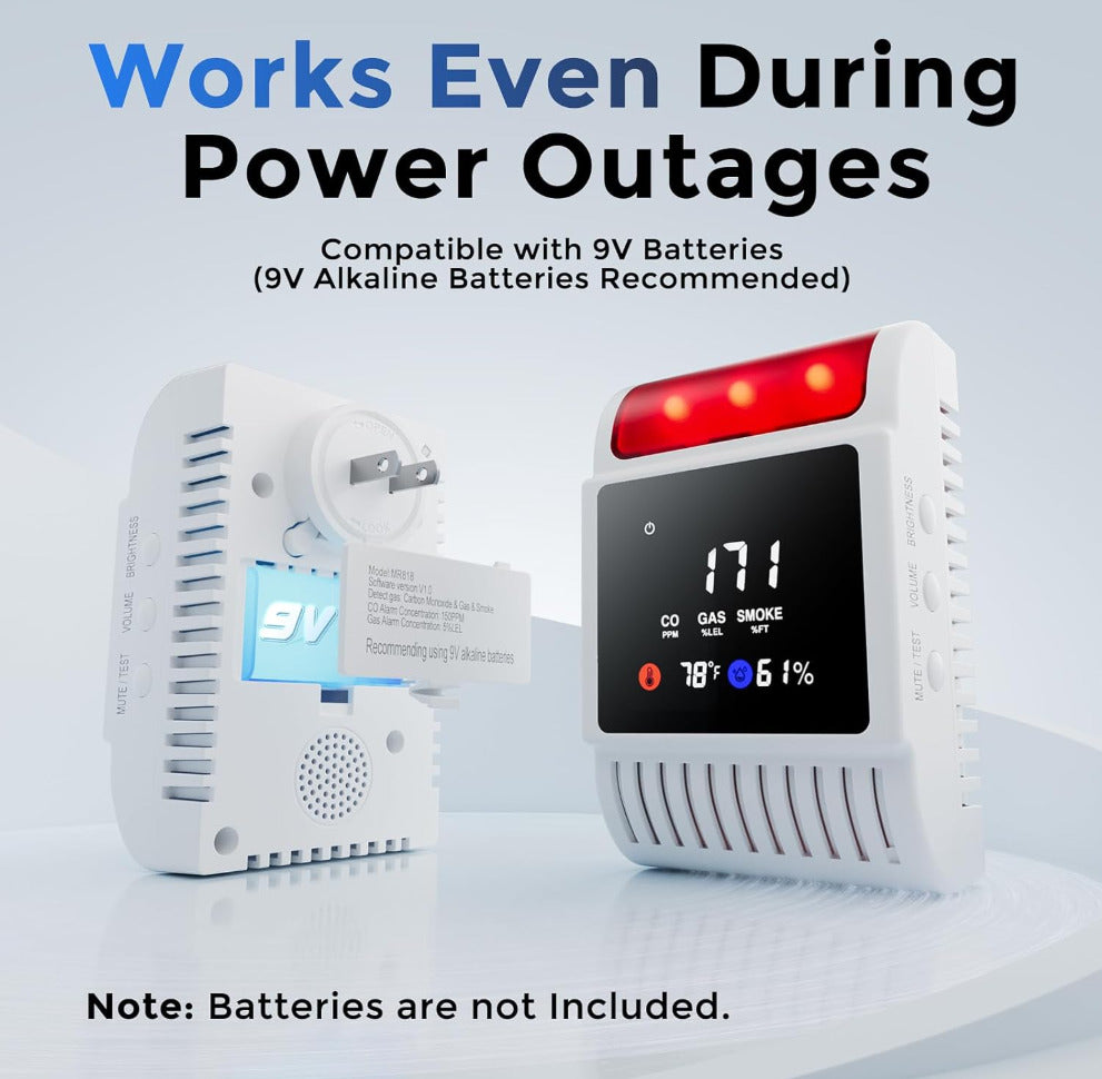 HAKOL 6-in-1 Carbon Monoxide, Smoke & Natural Gas Detector with Battery Backup