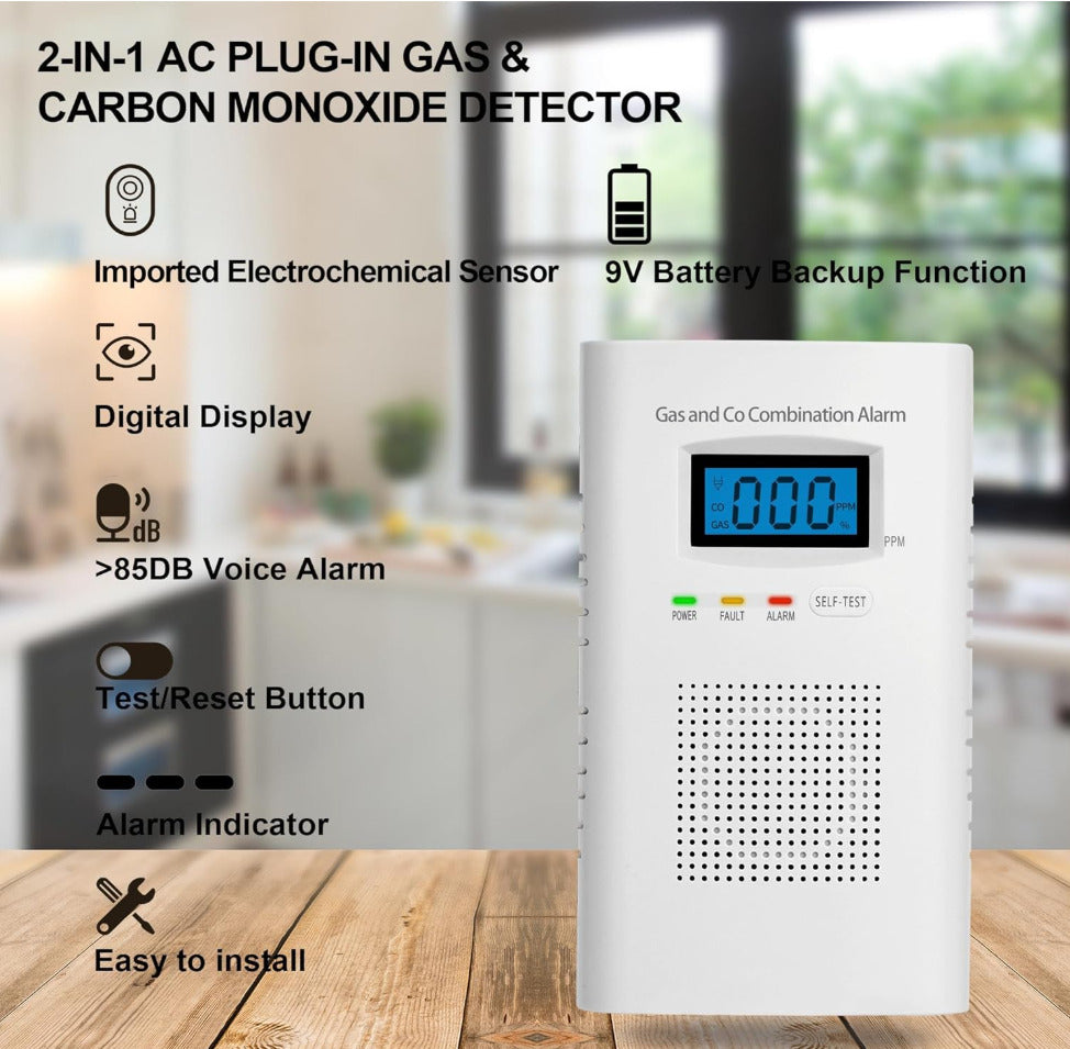 Gas & Carbon Monoxide Detectors-Plug in CO Alarm & Natural Gas Detector-2PACK