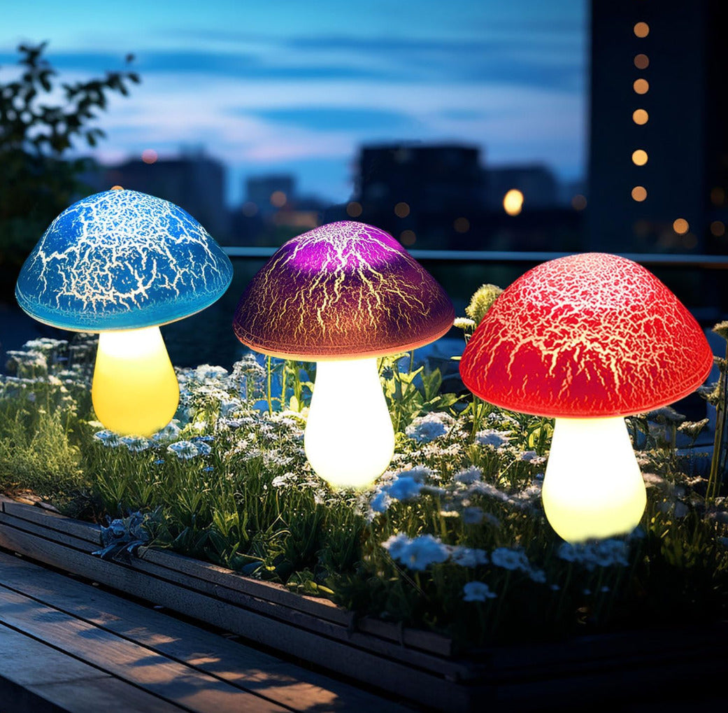Solar Garden Decor Lights 8 Crack Mushrooms Outdoor Decor Stake Lights