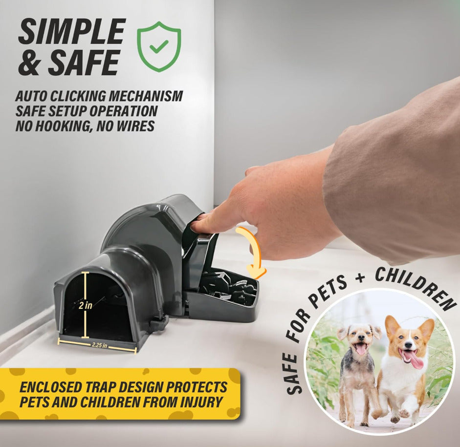 2-Pack Heavy-Duty Rat & Chipmunk Traps – Covered Humane Snap Traps for Indoor & Outdoor Pest Control
