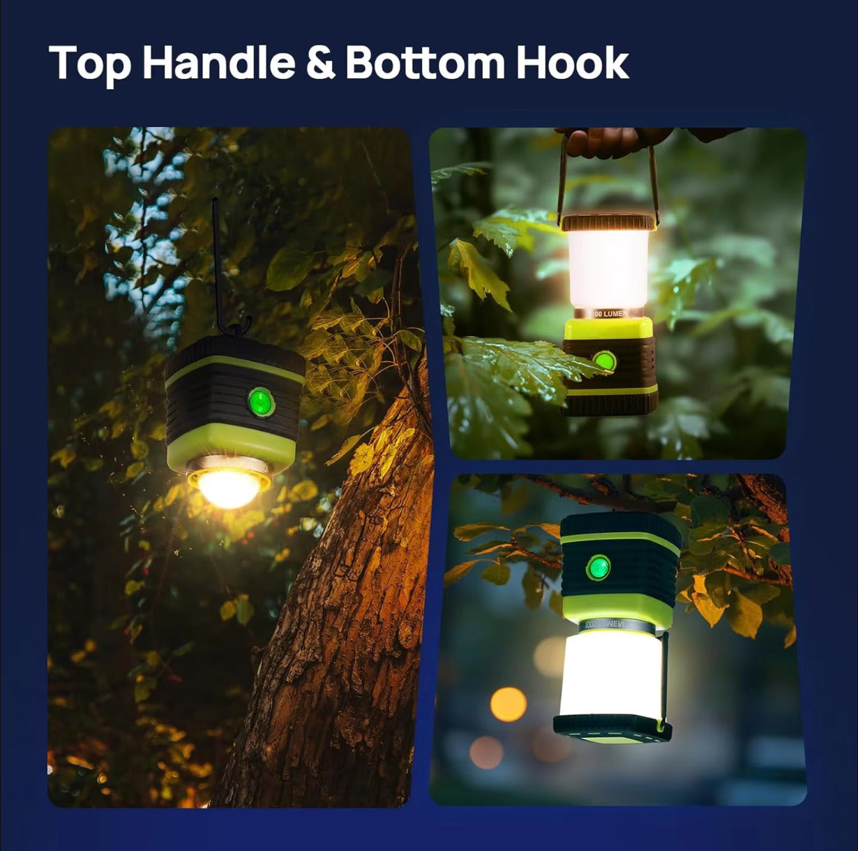 2-Pack LED Battery Powered Camping Lantern, 1000LM, 4 Light Modes