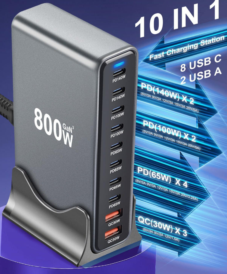 800W USB C Fast Charger Block, Multi-port USB Charging Station
