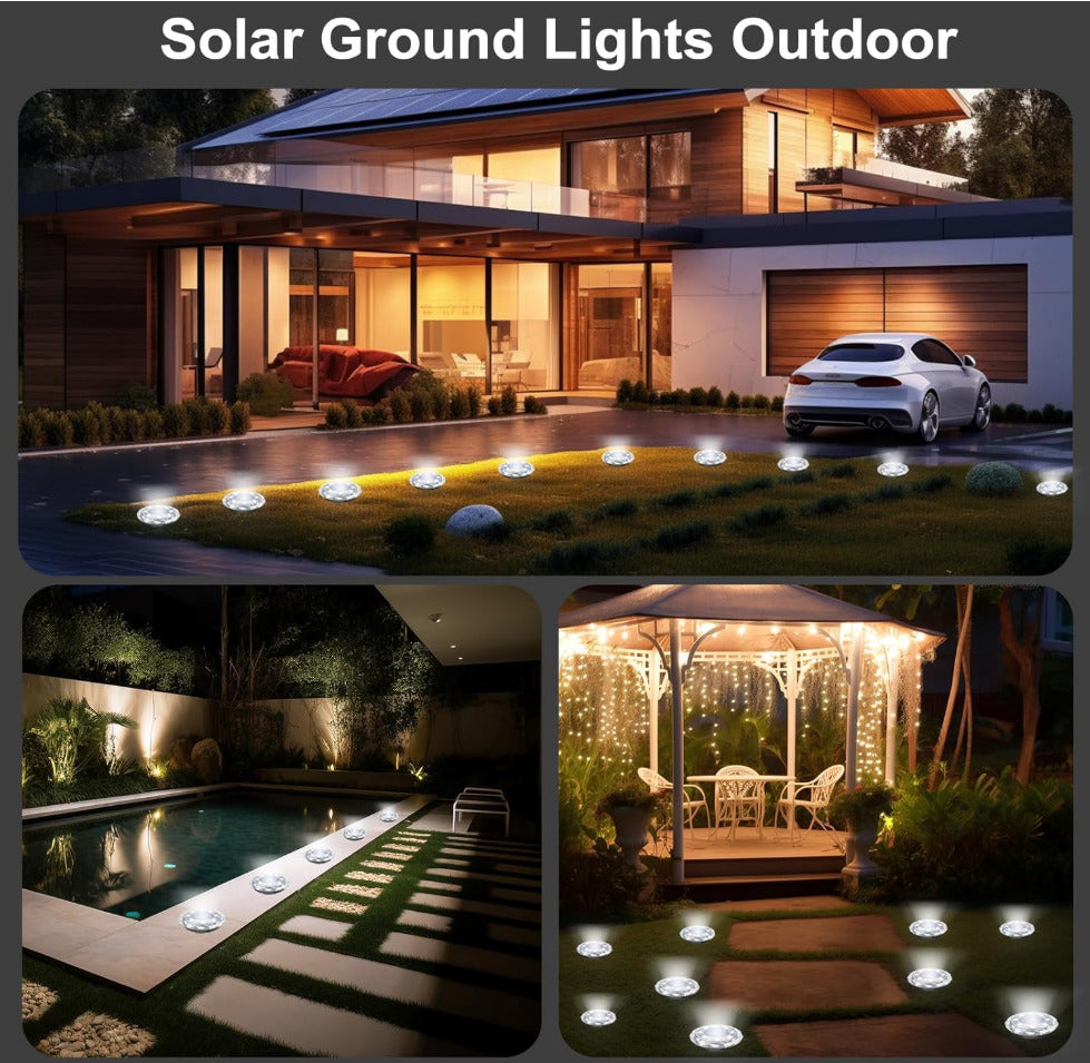 12 Pack Solar Ground Light Outdoor Cool White