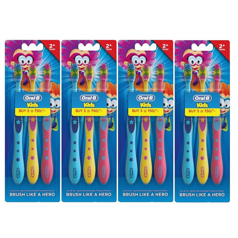 12 Pack Oral-B Kids Toothbrush, Extra Soft (4 Packs of 3)
