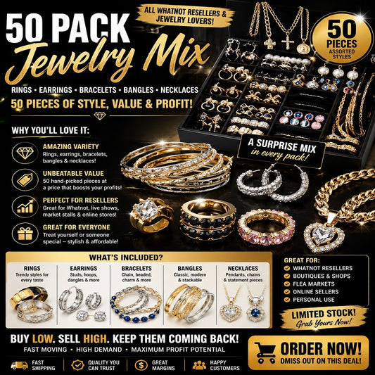 ✨💎 50-Piece Gold-Plated Jewelry Mix – Perfect for Whatnot Resellers & Jewelry Lovers! 💎✨