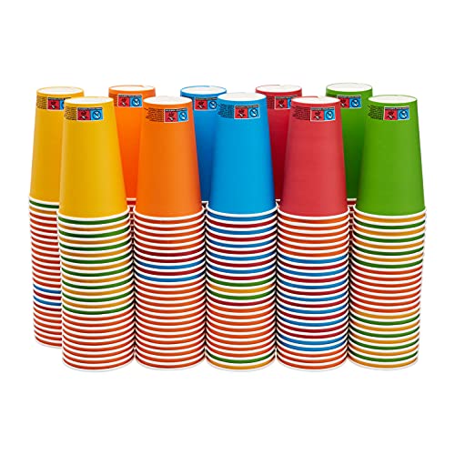Amazon Basics 8oz Compostable Disposable Party Cups - Pack of 100 - Red/Yellow/Blue/Orange/Green