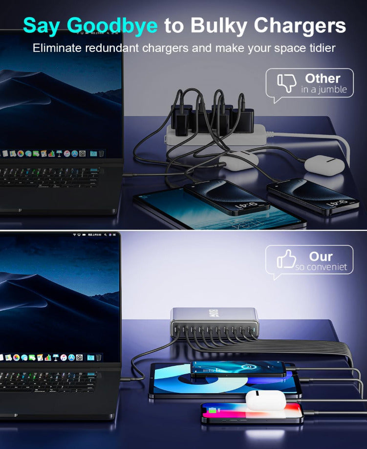 800W USB C Fast Charger Block, Multi-port USB Charging Station