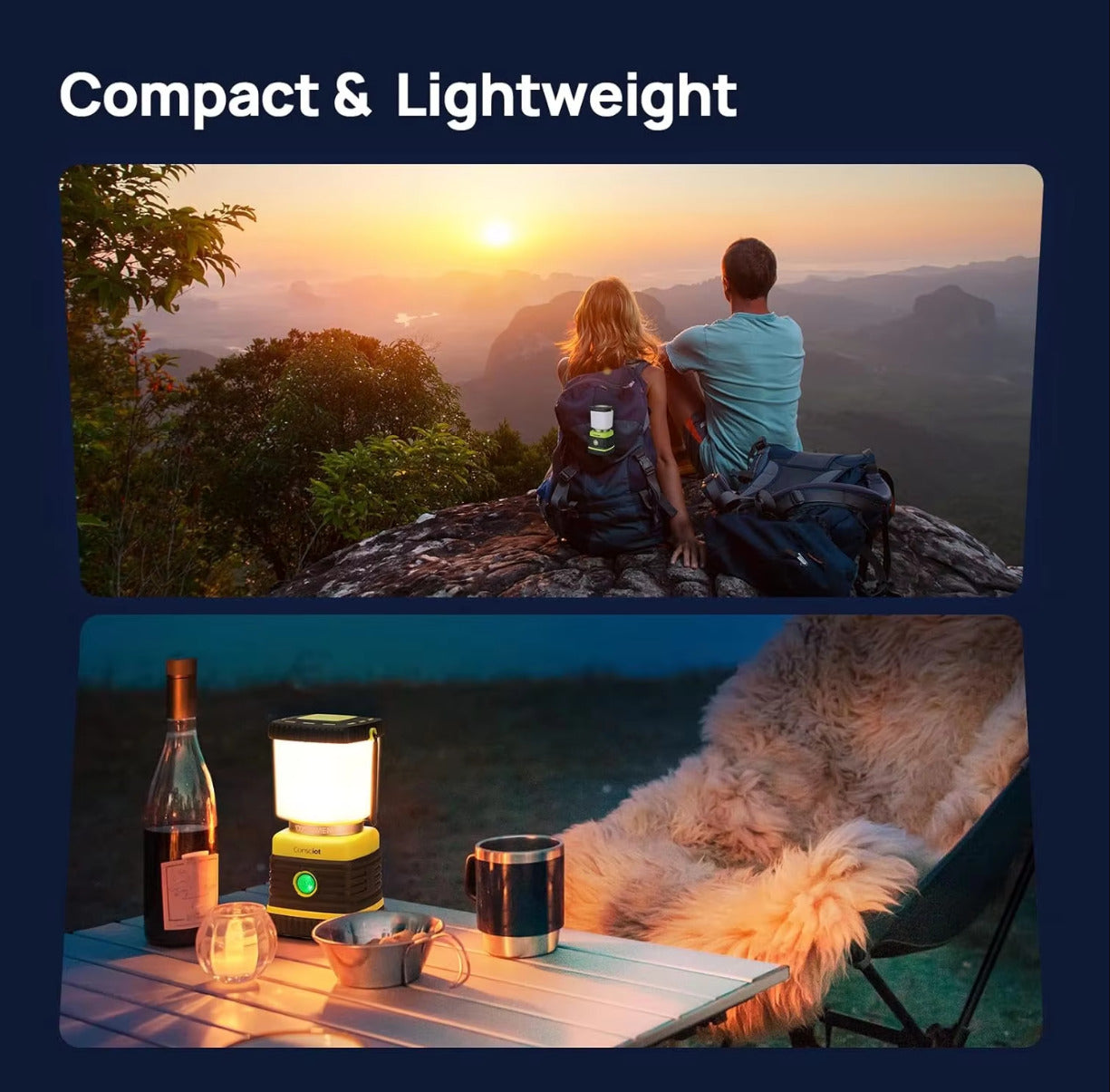 2-Pack LED Battery Powered Camping Lantern, 1000LM, 4 Light Modes