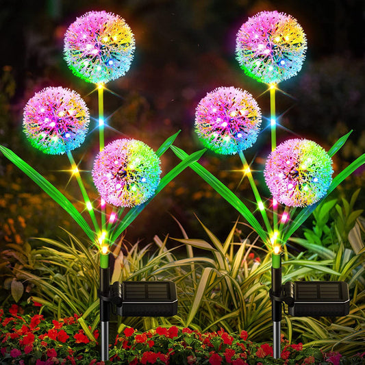 2 Pack Solar Garden Lights Decor: Upgraded Outdoor Lights - Colorful Dandelion Flower Light - Bright Solar Lights