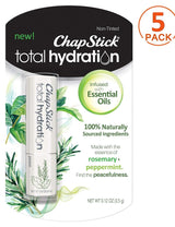 5 Pack ChapStick Total Hydration Essential Oils Peace Lip Balm, Rosemary + Peppermint Lip Balm Tube, Lip Care - 0.12 Oz