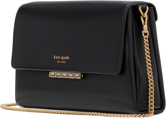kate spade new york Grace Embellished Lock Leather Clutch, Black