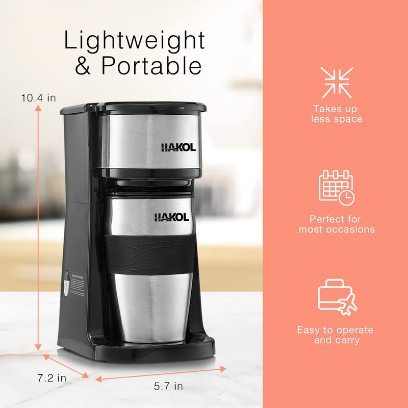 Hakol Mini Travel Single Serve Coffee Maker & 15 oz. Travel Mug Coffee Tumble