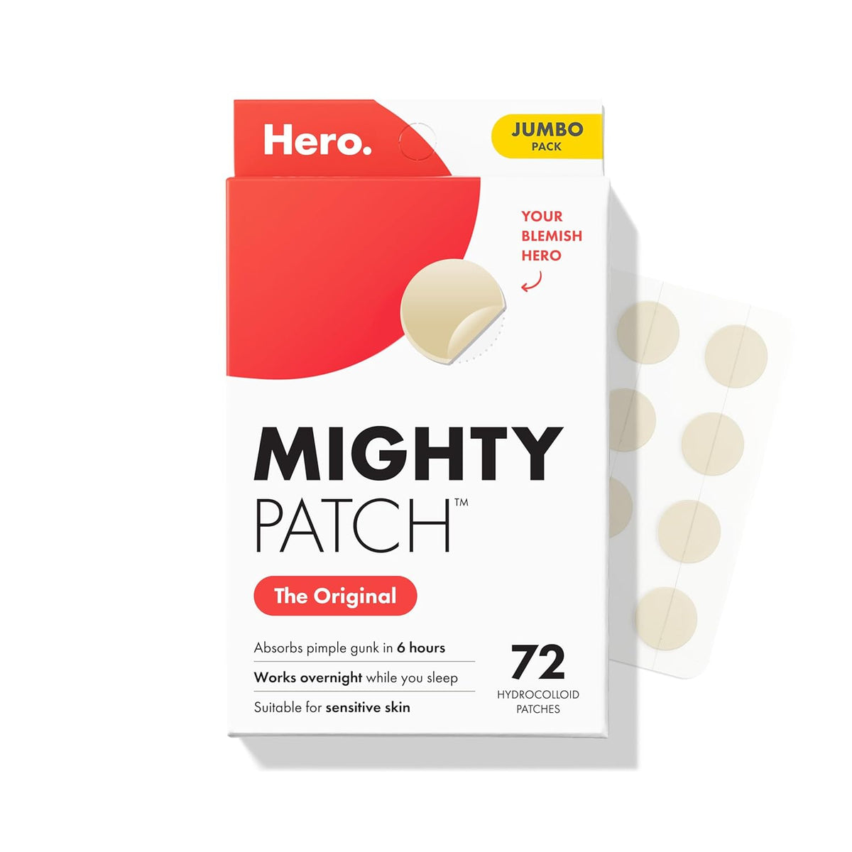 3 Pack Mighty Patch Hero Cosmetics Original Nighttime Acne Pimple Patches, 72 Ct
