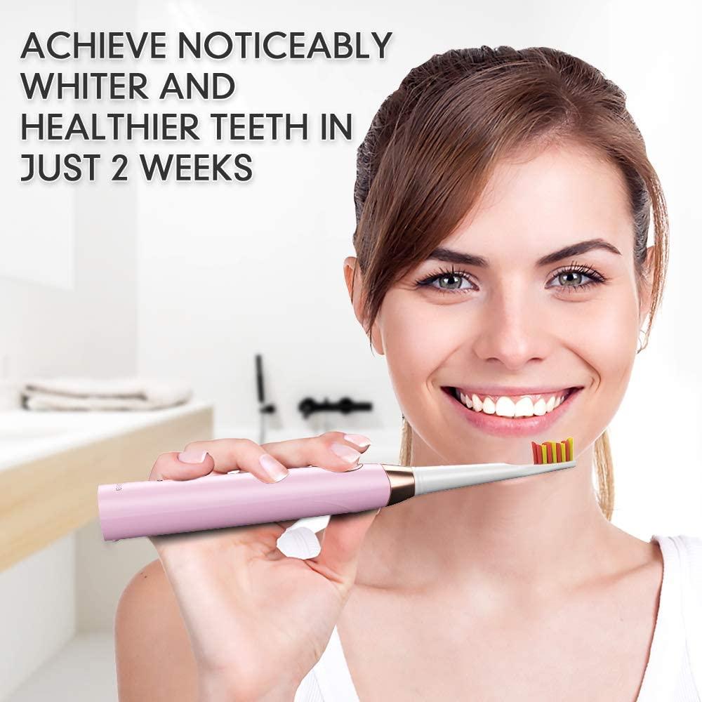 Dnsly Rechargeable Ultrasonic Toothbrush (Pink) + 8 Brush Heads