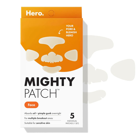 Mighty Patch Hero Cosmetics Face Patch - XL Hydrocolloid Face Mask for Acne, 5 Large Pimple Patches for Zit Breakouts on Nose, Chin, Forehead & Cheeks