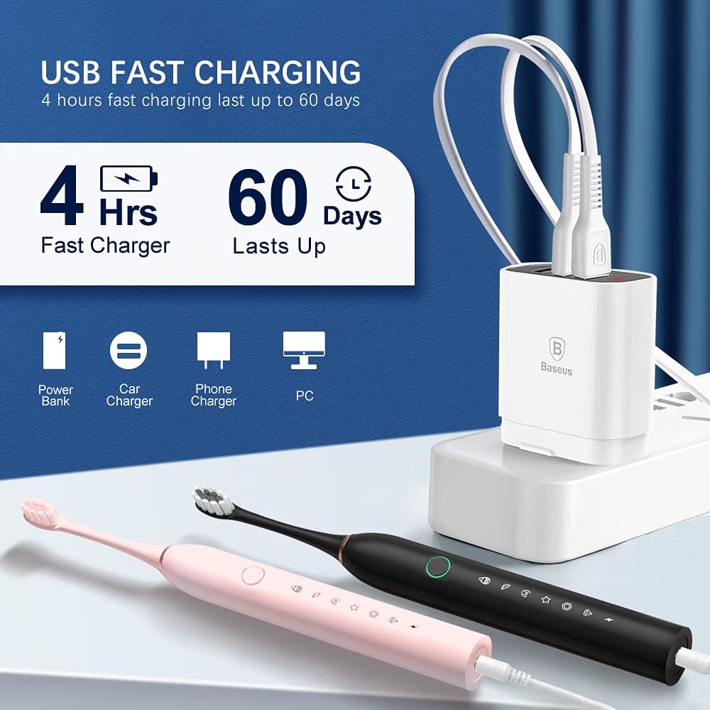 2-Pack Rechargeable Electric Toothbrushes – 8 Brush Heads, 6 Modes, Smart Timer, Waterproof, Adults & Kids