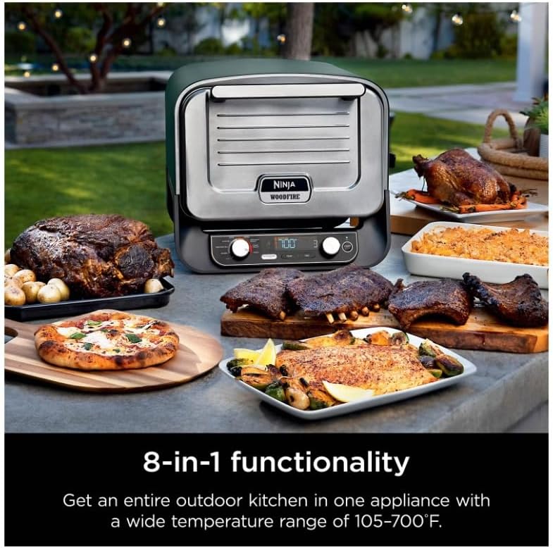 Ninja Woodfire 8-in-1 Outdoor Smoker Pizza Oven with 5 Pizza Settings, Green-DAMAGED BOX-BRAND NEW INSIDE