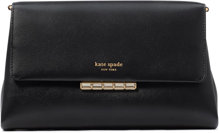 kate spade new york Grace Embellished Lock Leather Clutch, Black