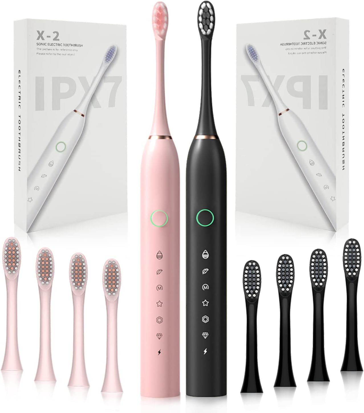 2-Pack Rechargeable Electric Toothbrushes – 8 Brush Heads, 6 Modes, Smart Timer, Waterproof, Adults & Kids